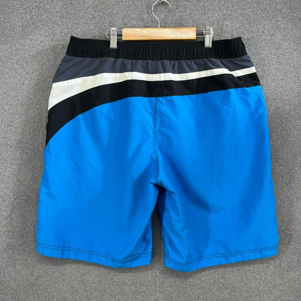 Speedo Mens Swim Trunks Blue Black White Geometric Athletic Size‎ L